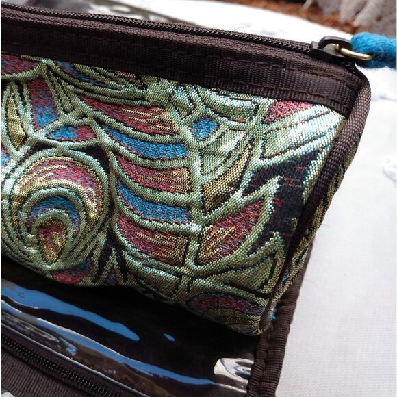 NWOT STEPHANIE JOHNSON Faux Fur Brown/Teal Roll Up Jewelry/Cosmetic Travel Case - Picture 5 of 14